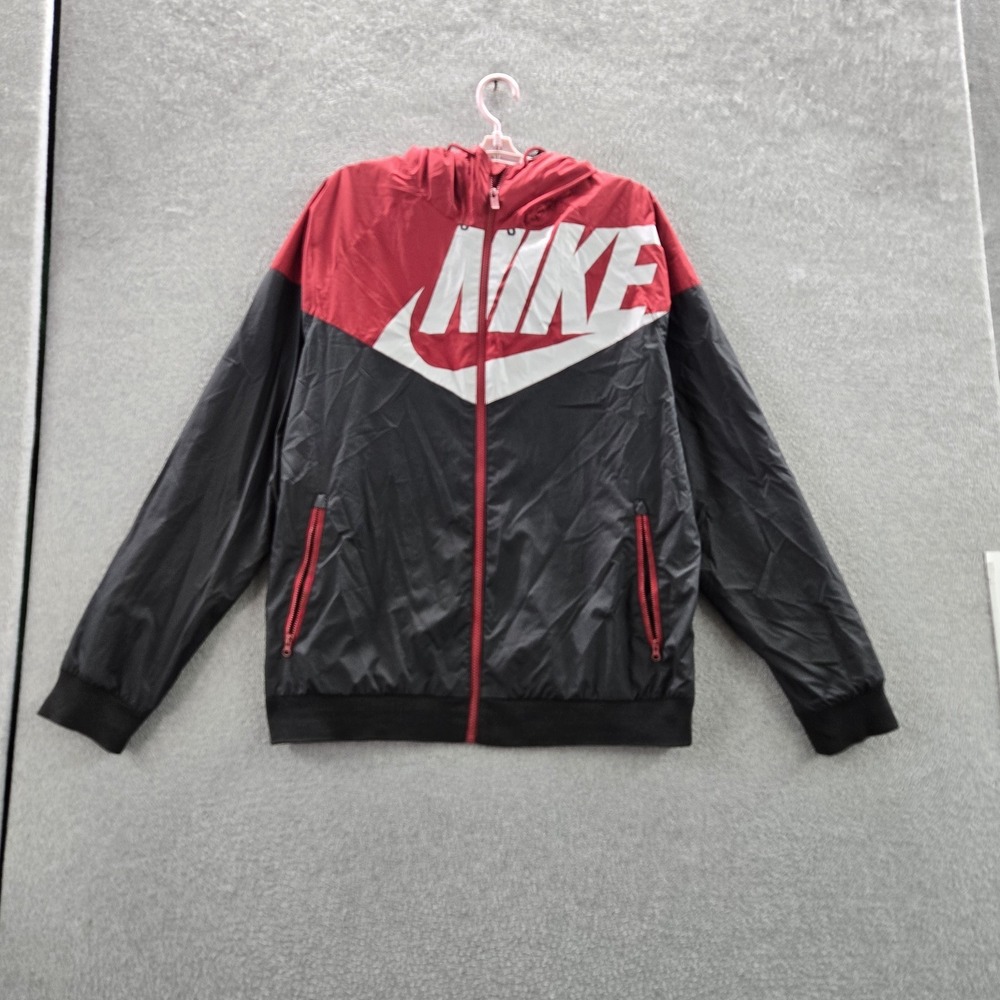 Nike Men Jacket XL Black Colorblock Big Logo Activewear Zipper Y2K Hooded‎